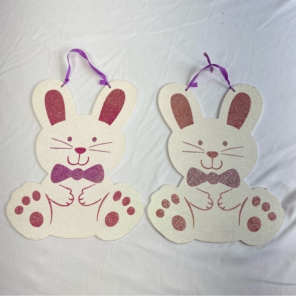 Fun Easter Bunny Glittery Hanging Fiber Board Hanging Characters